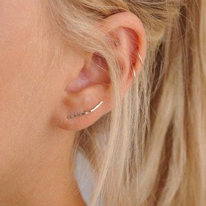 Minimalist Hammered Sterling Silver Ear Crawler (Right Ear)